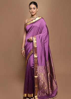 Purple Kanjivaram Silk Saree With Blouse Piece