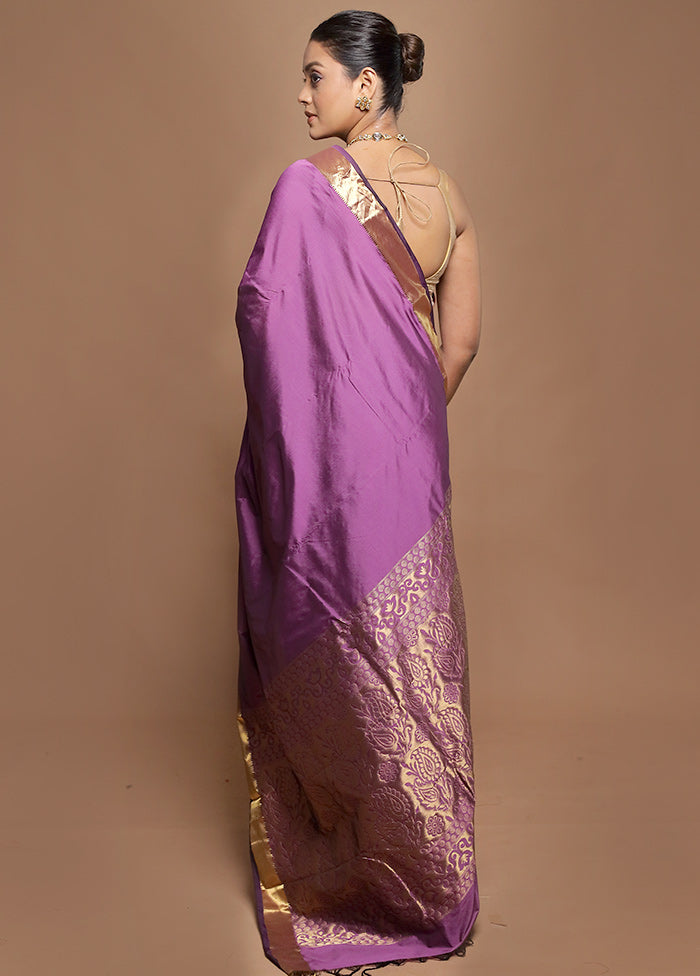 Purple Kanjivaram Silk Saree With Blouse Piece