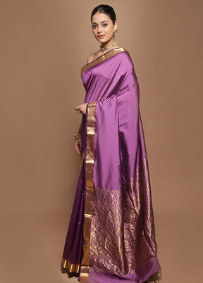 Purple Kanjivaram Silk Saree With Blouse Piece