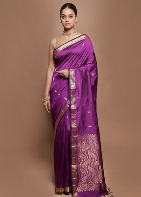 Purple Kanjivaram Silk Saree With Blouse Piece