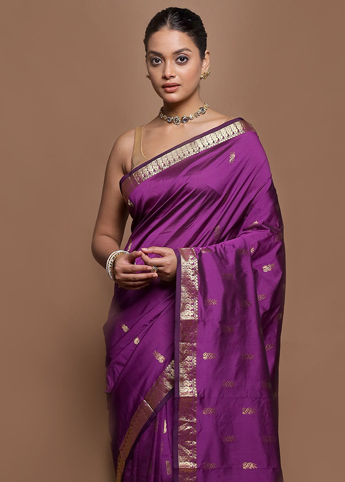 Purple Kanjivaram Silk Saree With Blouse Piece