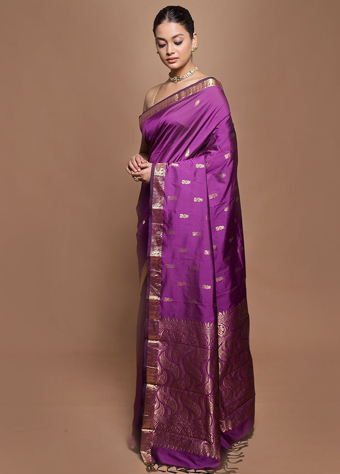 Purple Kanjivaram Silk Saree With Blouse Piece