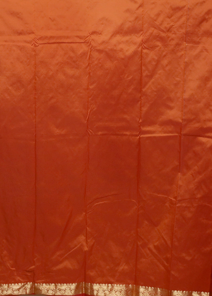 Rust Kanjivaram Silk Saree With Blouse Piece