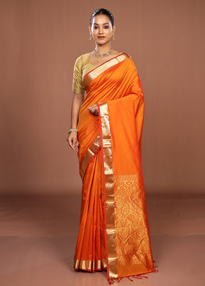 Rust Kanjivaram Silk Saree With Blouse Piece