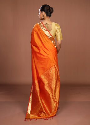 Rust Kanjivaram Silk Saree With Blouse Piece