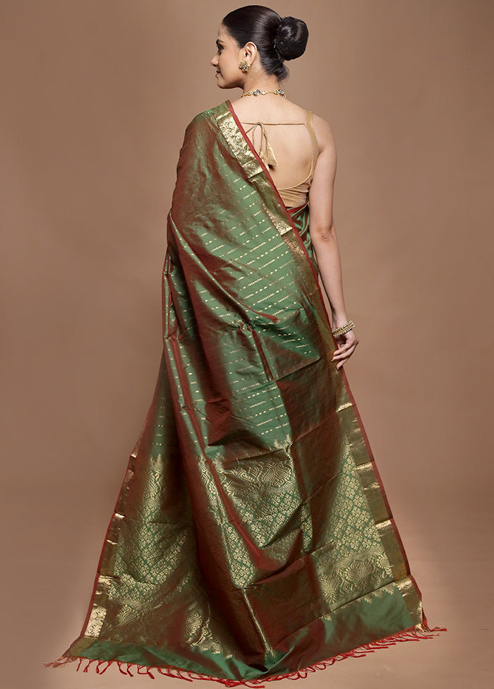 Green Kanjivaram Silk Saree With Blouse Piece