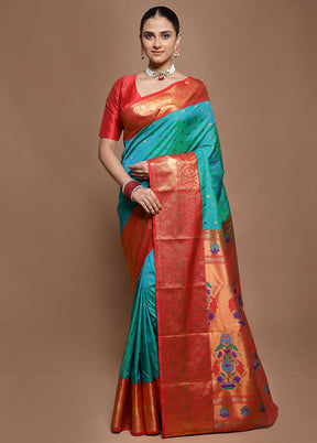 Green Kanjivaram Silk Saree With Blouse Piece