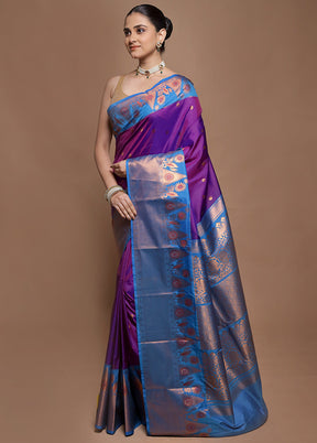 Purple Kanjivaram Silk Saree With Blouse Piece