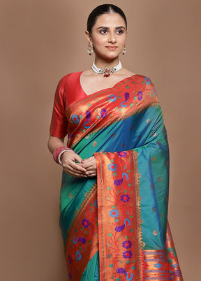 Green Kanjivaram Silk Saree With Blouse Piece