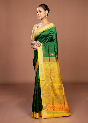 Green Handloom Bomkai Pure Silk Saree With Blouse Piece
