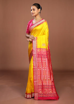 Yellow Handloom Bomkai Pure Silk Saree With Blouse Piece
