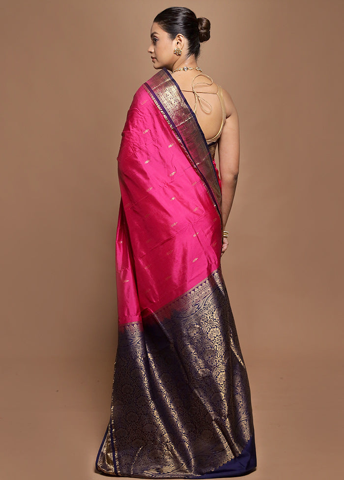 Pink Handloom Kanjivaram Pure Silk Saree With Blouse Piece