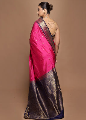 Pink Handloom Kanjivaram Pure Silk Saree With Blouse Piece