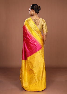 Pink Handloom Kanjivaram Pure Silk Saree With Blouse Piece