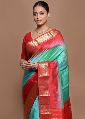Green Handloom Kanjivaram Pure Silk Saree With Blouse Piece