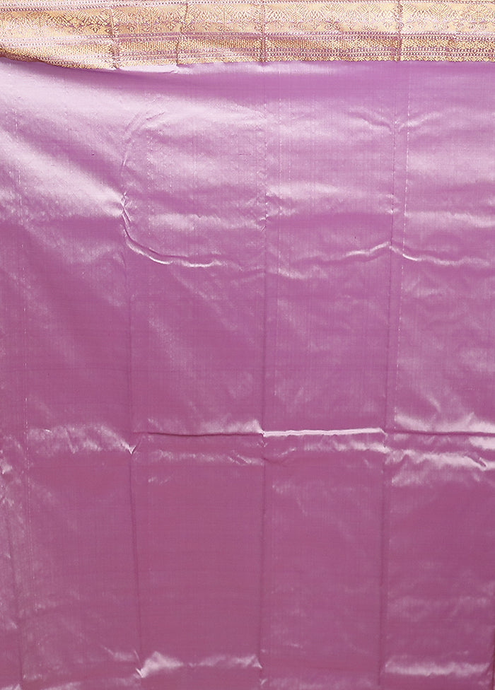 Purple Handloom Kanjivaram Pure Silk Saree With Blouse Piece