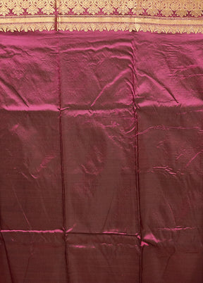 Purple Handloom Kanjivaram Pure Silk Saree With Blouse Piece