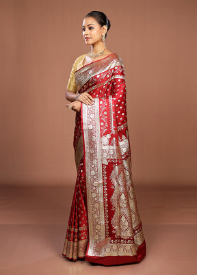 Maroon Banarasi Silk Saree With Blouse Piece