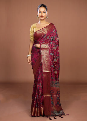 Purple Dupion Silk Saree With Blouse Piece
