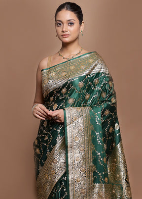 Green Banarasi Silk Saree With Blouse Piece