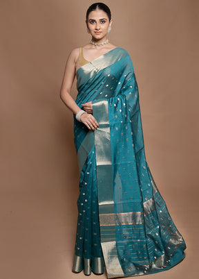 Green Kora Silk Saree With Blouse Piece