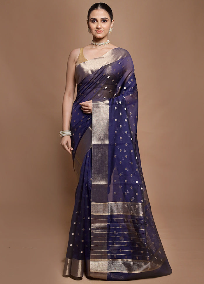 Blue Kora Silk Saree With Blouse Piece