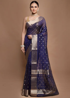 Blue Kora Silk Saree With Blouse Piece