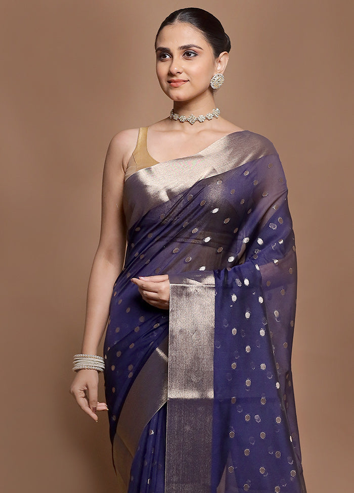 Blue Kora Silk Saree With Blouse Piece