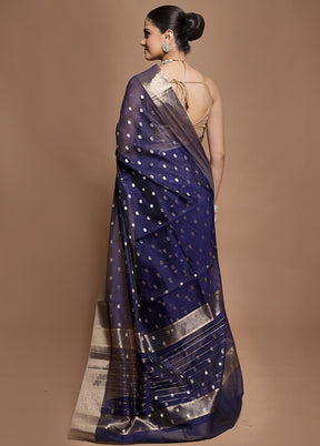 Blue Kora Silk Saree With Blouse Piece