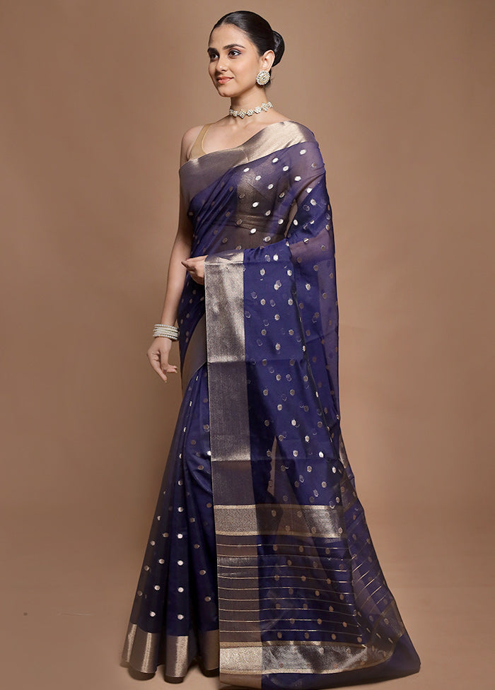 Blue Kora Silk Saree With Blouse Piece