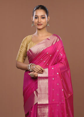 Pink Kora Silk Saree With Blouse Piece