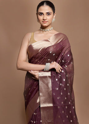 Purple Kora Silk Saree With Blouse Piece