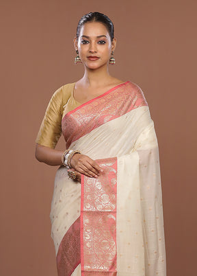 Cream Cotton Saree With Blouse Piece