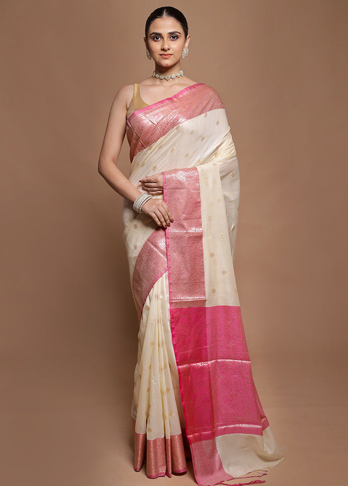Cream Cotton Saree With Blouse Piece