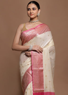 Cream Cotton Saree With Blouse Piece