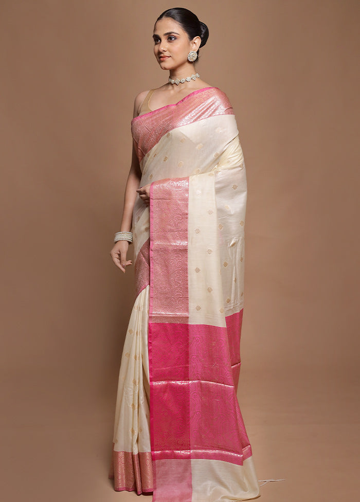 Cream Cotton Saree With Blouse Piece