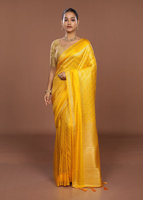Yellow Dupion Silk Saree With Blouse Piece
