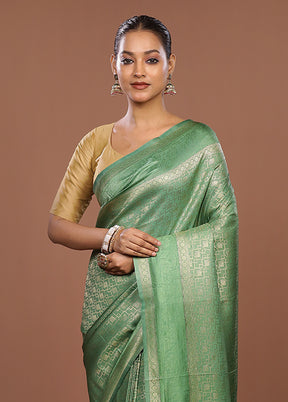 Green Dupion Silk Saree With Blouse Piece