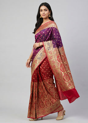 Purple Tanchoi Silk Saree With Blouse Piece