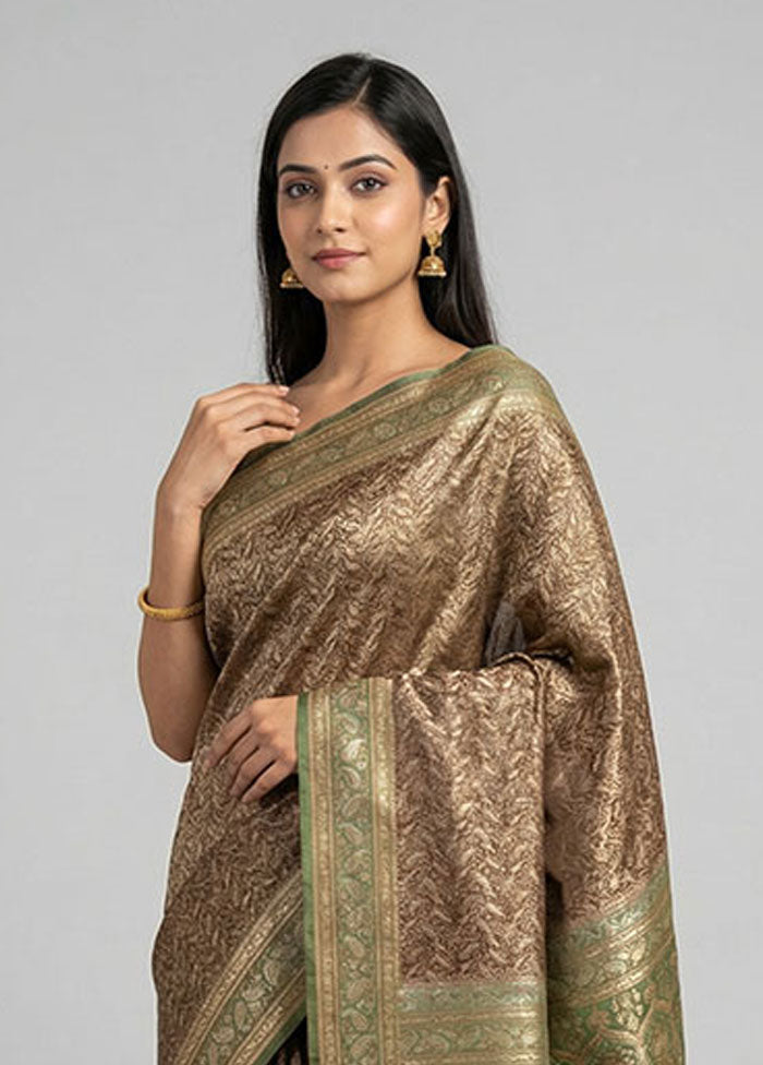 Brown Jamewar Silk Saree With Blouse Piece
