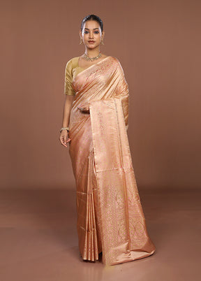 Pink Jamewar Silk Saree With Blouse Piece