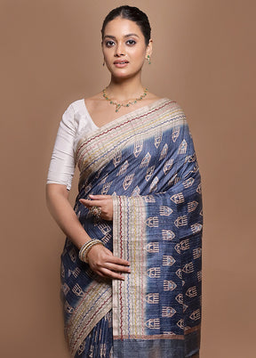 Blue Tussar Silk Saree With Blouse Piece