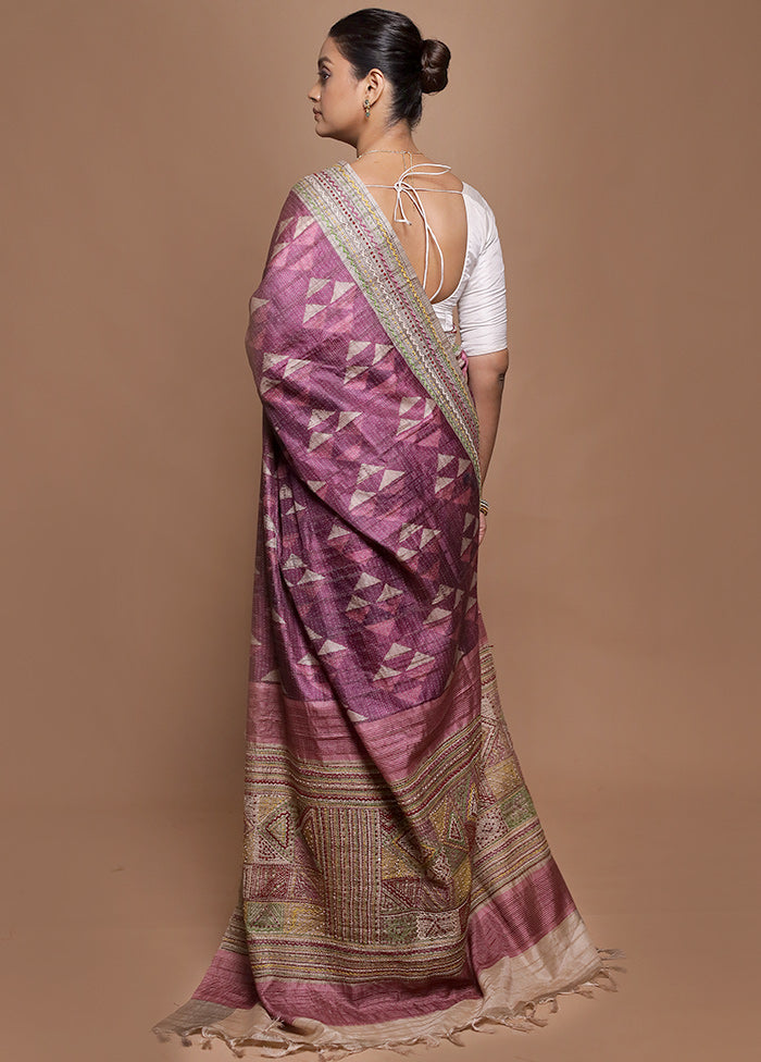 Purple Tussar Silk Saree With Blouse Piece