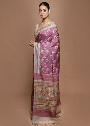 Purple Tussar Silk Saree With Blouse Piece