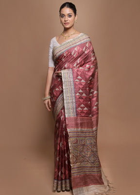 Pink Tussar Silk Saree With Blouse Piece