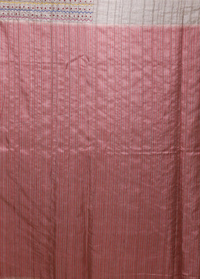 Pink Tussar Silk Saree With Blouse Piece
