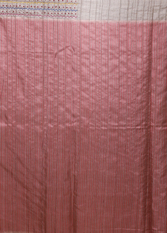 Pink Tussar Silk Saree With Blouse Piece
