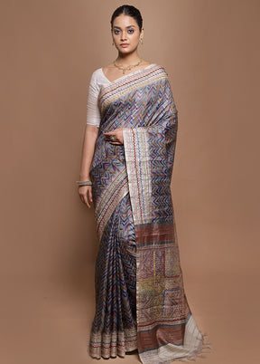 Blue Tussar Silk Saree With Blouse Piece