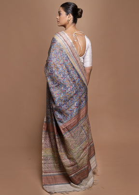 Blue Tussar Silk Saree With Blouse Piece