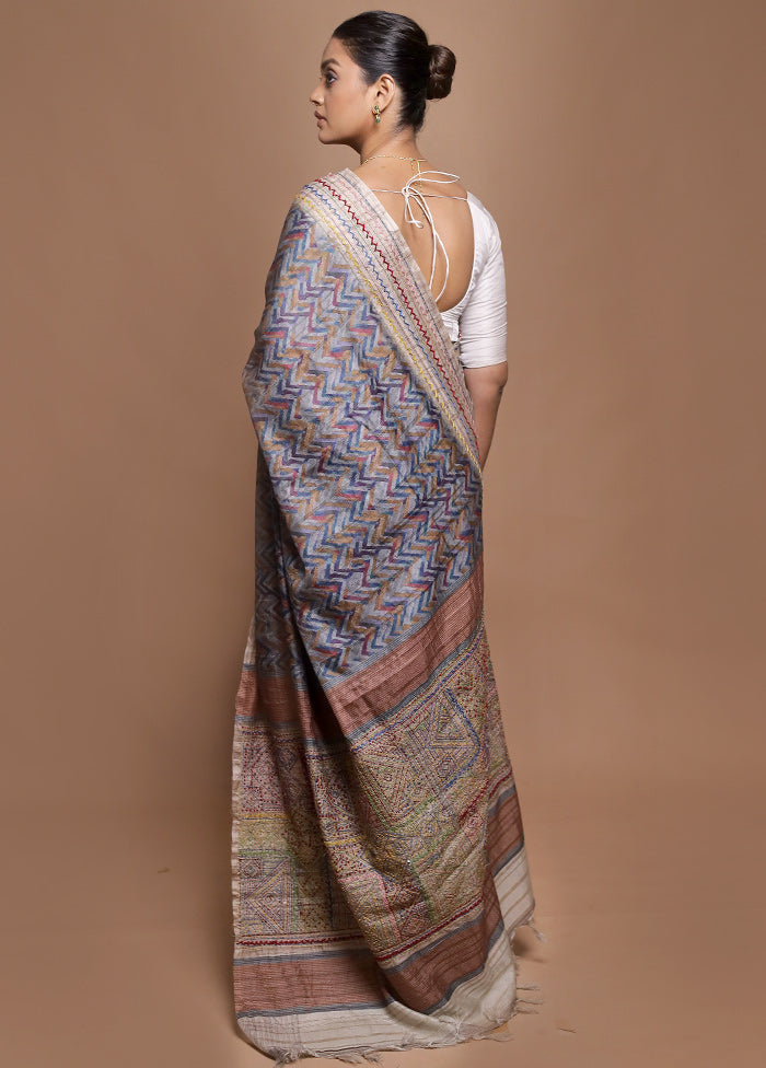 Blue Tussar Silk Saree With Blouse Piece